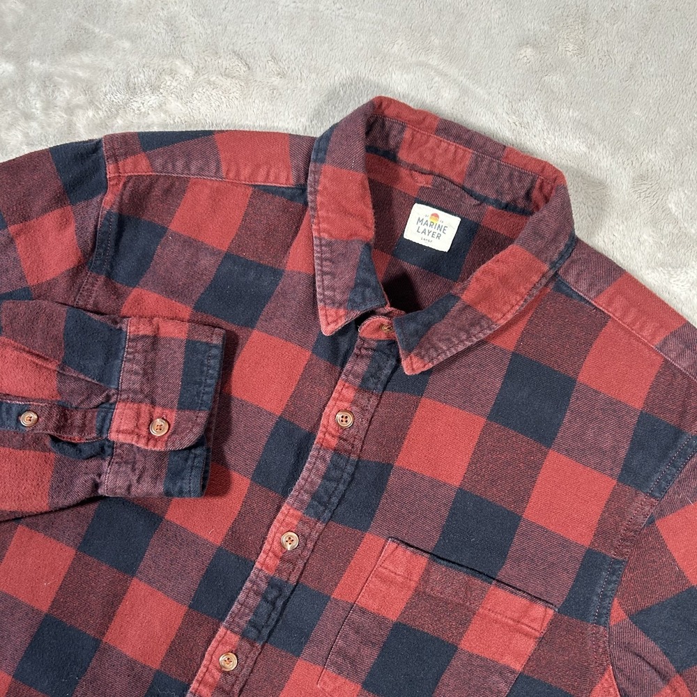 Marine Layer Flannel Shirt Mens Large Buffalo Plaid Long Sleeve Shacket Twill